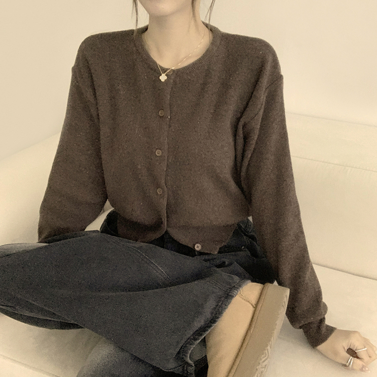 ウールラウンドニットカーディガン(8color) BROWN