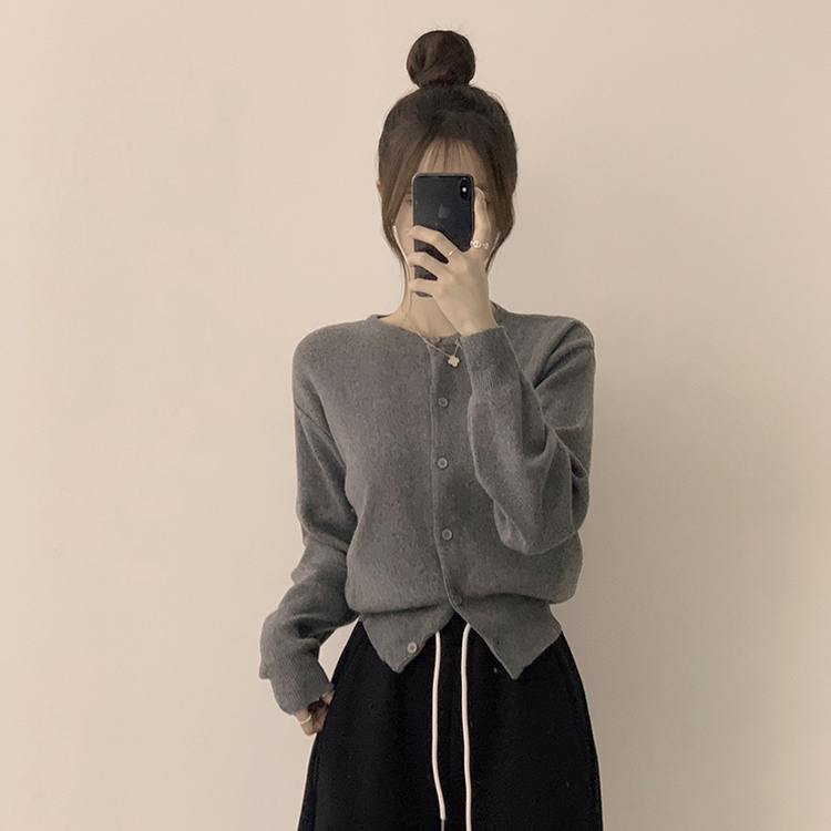 ウールラウンドニットカーディガン(8color) GREY