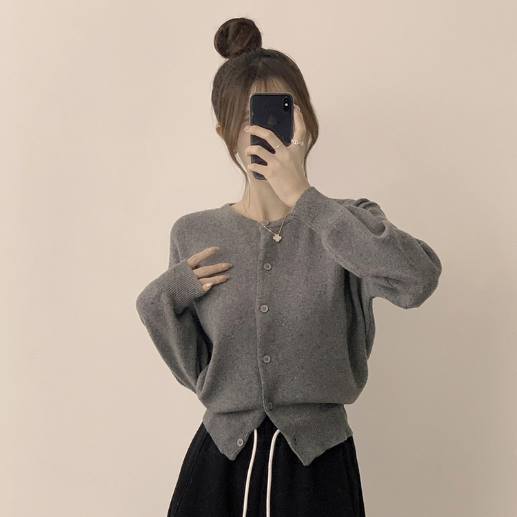 ウールラウンドニットカーディガン(8color) GREY