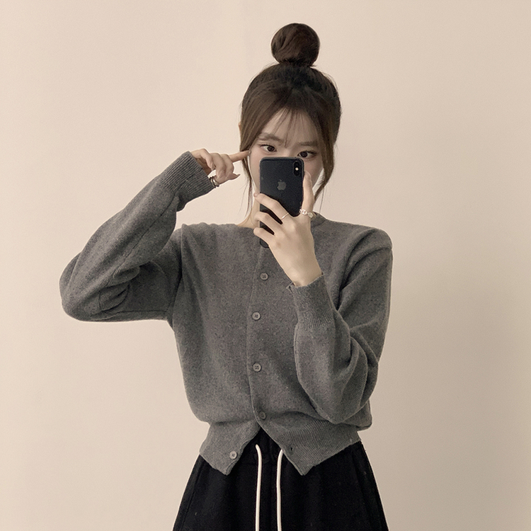 ウールラウンドニットカーディガン(8color) GREY