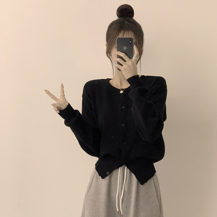 ウールラウンドニットカーディガン(8color) BLACK