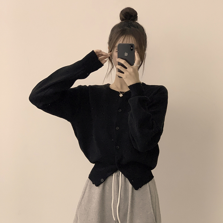 ウールラウンドニットカーディガン(8color) BLACK