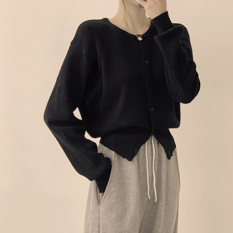 ウールラウンドニットカーディガン(8color) BLACK