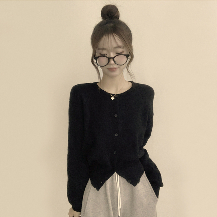 ウールラウンドニットカーディガン(8color) BLACK