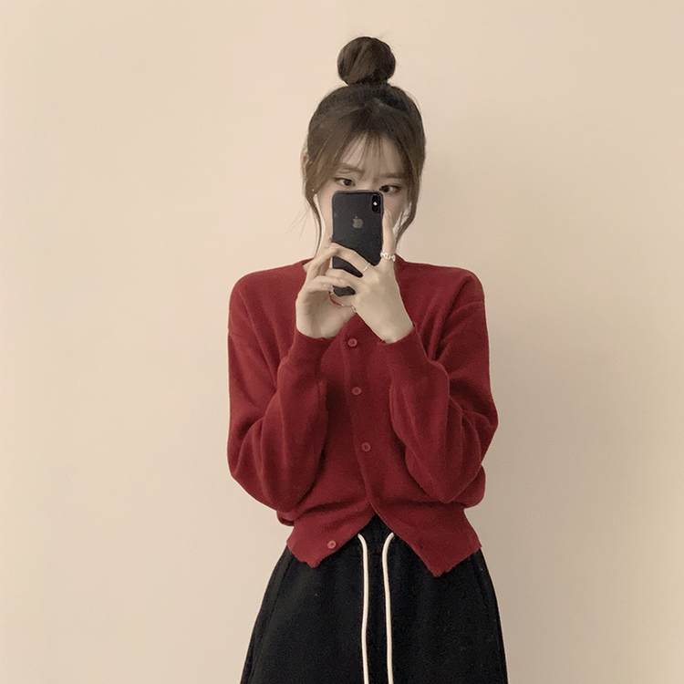 ウールラウンドニットカーディガン(8color) RED