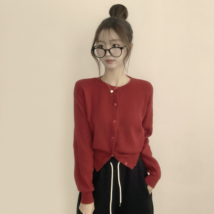 ウールラウンドニットカーディガン(8color) RED