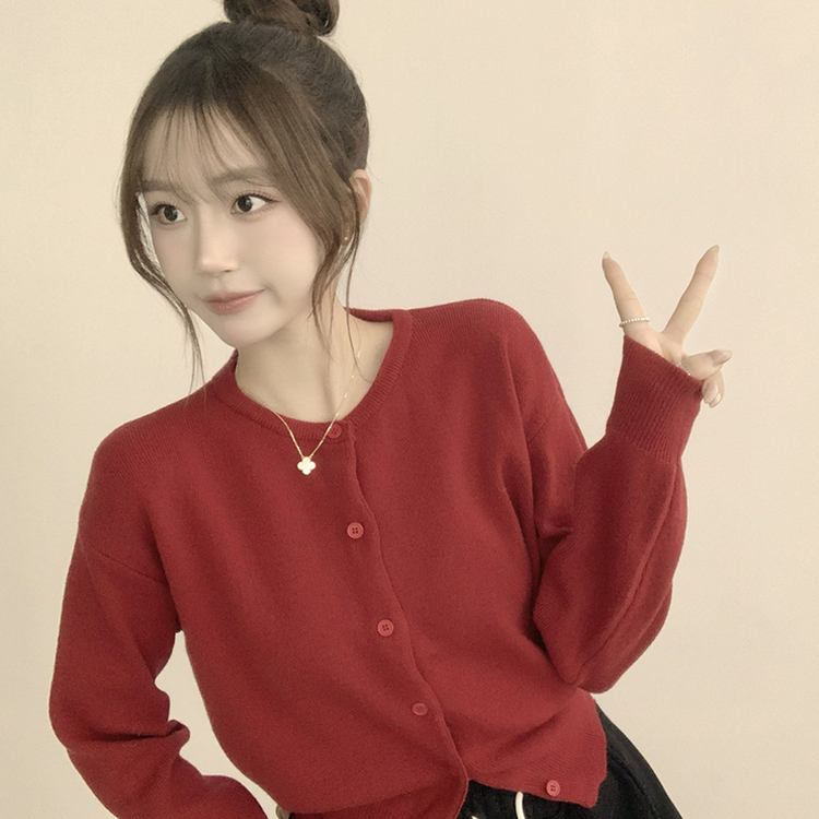 ウールラウンドニットカーディガン(8color) RED