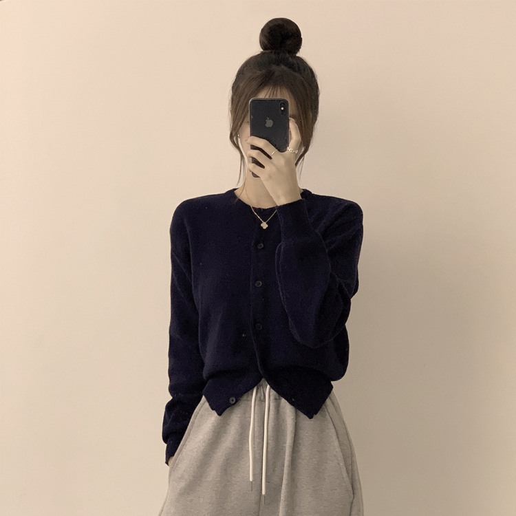 ウールラウンドニットカーディガン(8color) NAVY