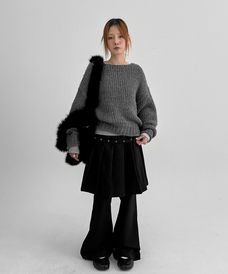 プリーツブーツカットスカートパンツ BLACK