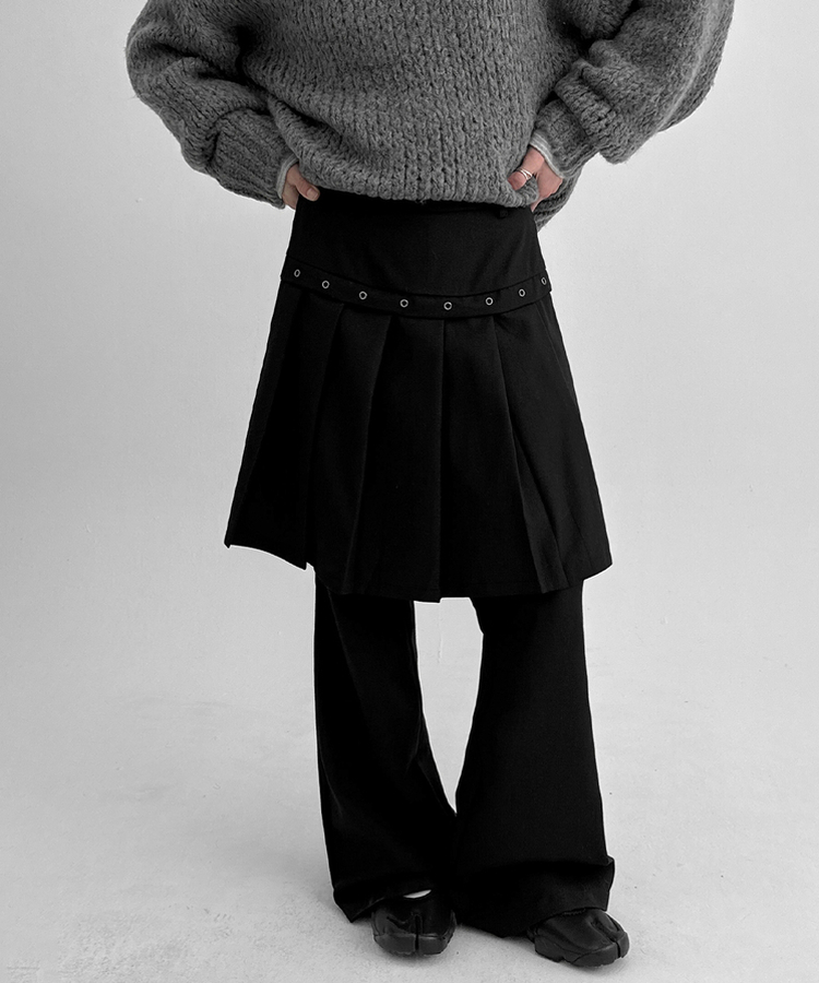 プリーツブーツカットスカートパンツ BLACK