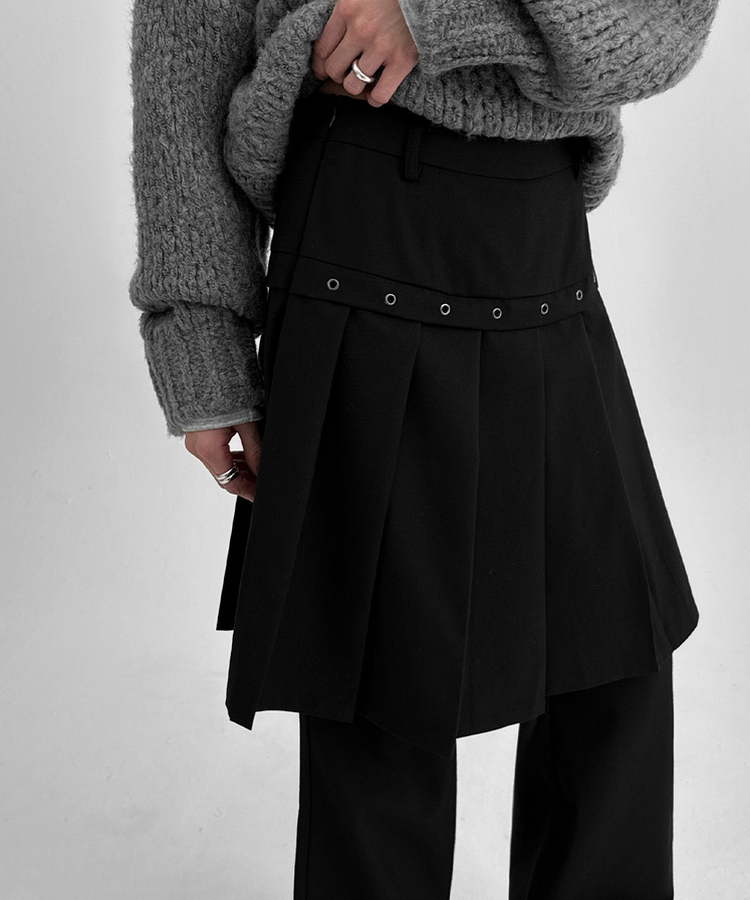 プリーツブーツカットスカートパンツ BLACK