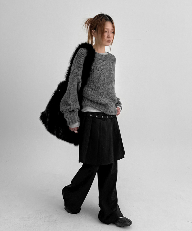 プリーツブーツカットスカートパンツ BLACK