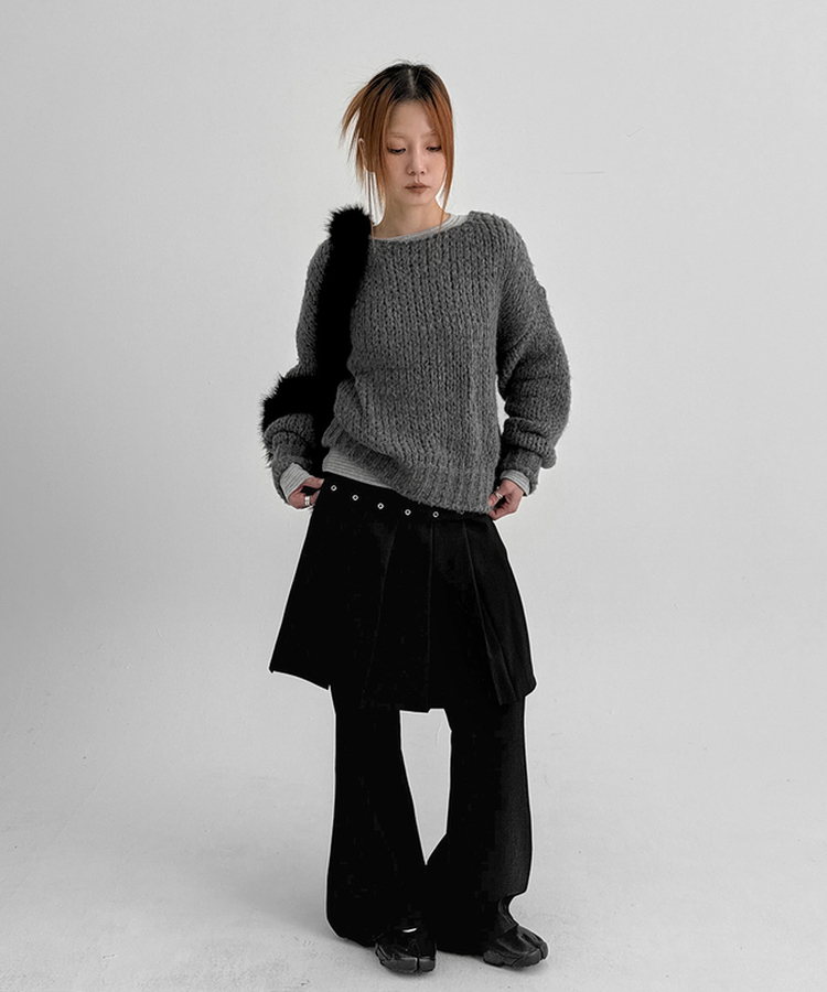 プリーツブーツカットスカートパンツ BLACK