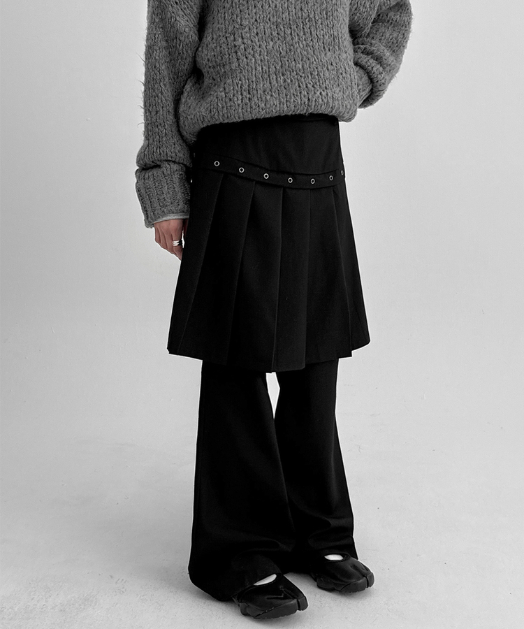 プリーツブーツカットスカートパンツ BLACK