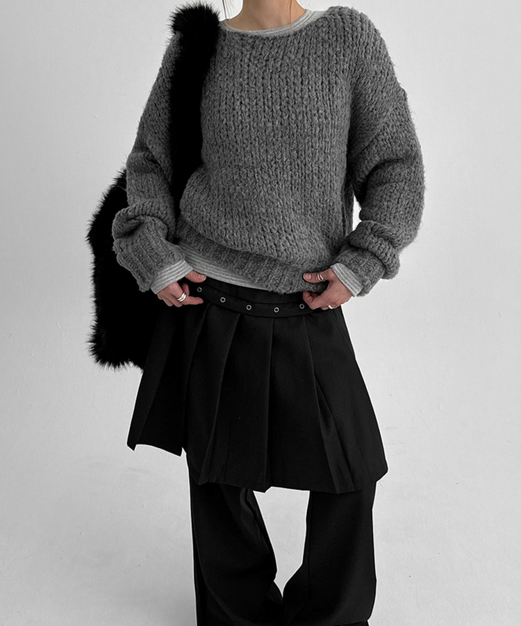 プリーツブーツカットスカートパンツ BLACK