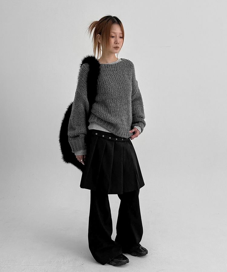 プリーツブーツカットスカートパンツ BLACK