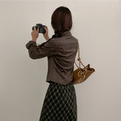 런던 기모 체크 밴딩 H라인 롱 스커트 블랙