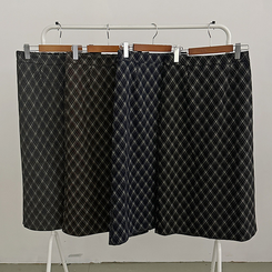 런던 기모 체크 밴딩 H라인 롱 스커트