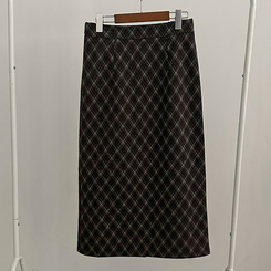 런던 기모 체크 밴딩 H라인 롱 스커트