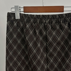 런던 기모 체크 밴딩 H라인 롱 스커트