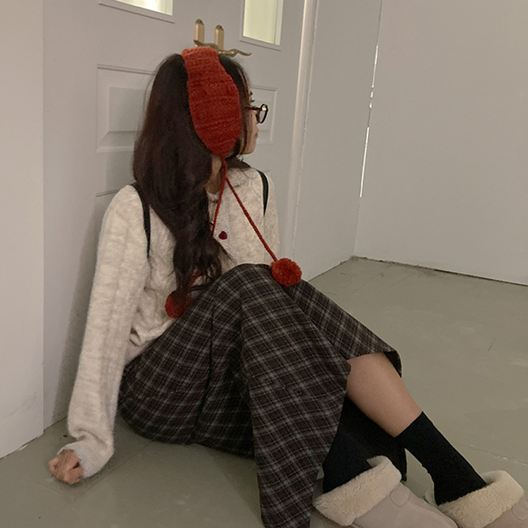 런던 기모 체크 밴딩 H라인 롱 스커트 브라운