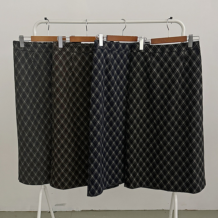 런던 기모 체크 밴딩 H라인 롱 스커트