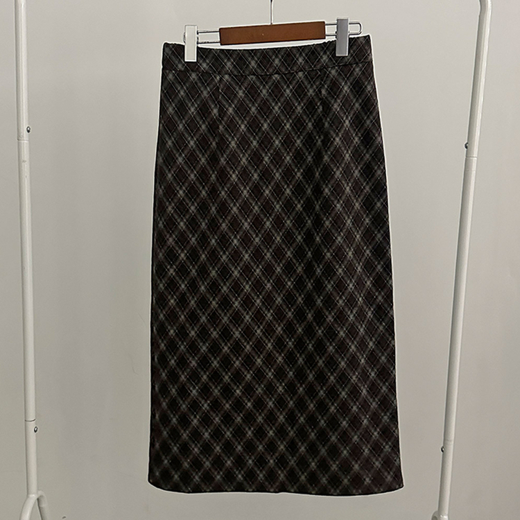 런던 기모 체크 밴딩 H라인 롱 스커트