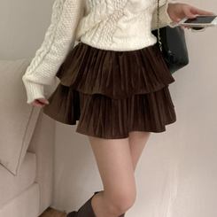 메리제인 벨벳 캉캉 미니 벨로아 스커트 브라운