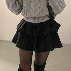 메리제인 벨벳 캉캉 미니 벨로아 스커트 블랙