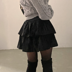 메리제인 벨벳 캉캉 미니 벨로아 스커트 블랙