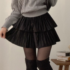 메리제인 벨벳 캉캉 미니 벨로아 스커트 블랙