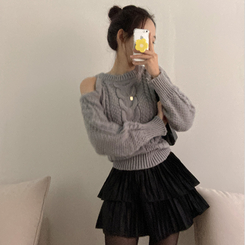 메리제인 벨벳 캉캉 미니 벨로아 스커트 블랙