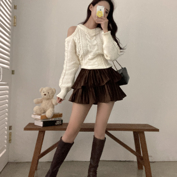 메리제인 벨벳 캉캉 미니 벨로아 스커트 브라운