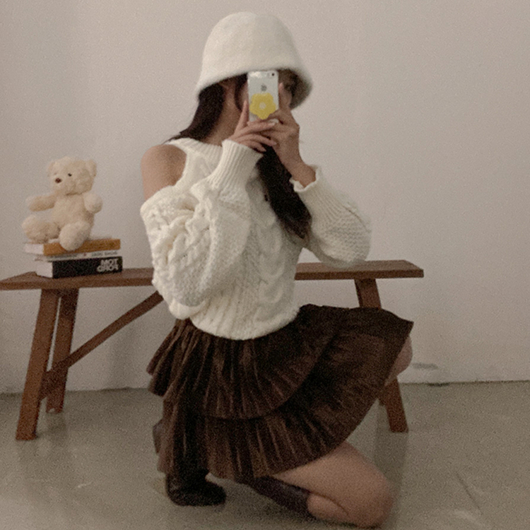 메리제인 벨벳 캉캉 미니 벨로아 스커트 브라운