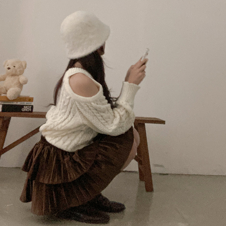 메리제인 벨벳 캉캉 미니 벨로아 스커트 브라운