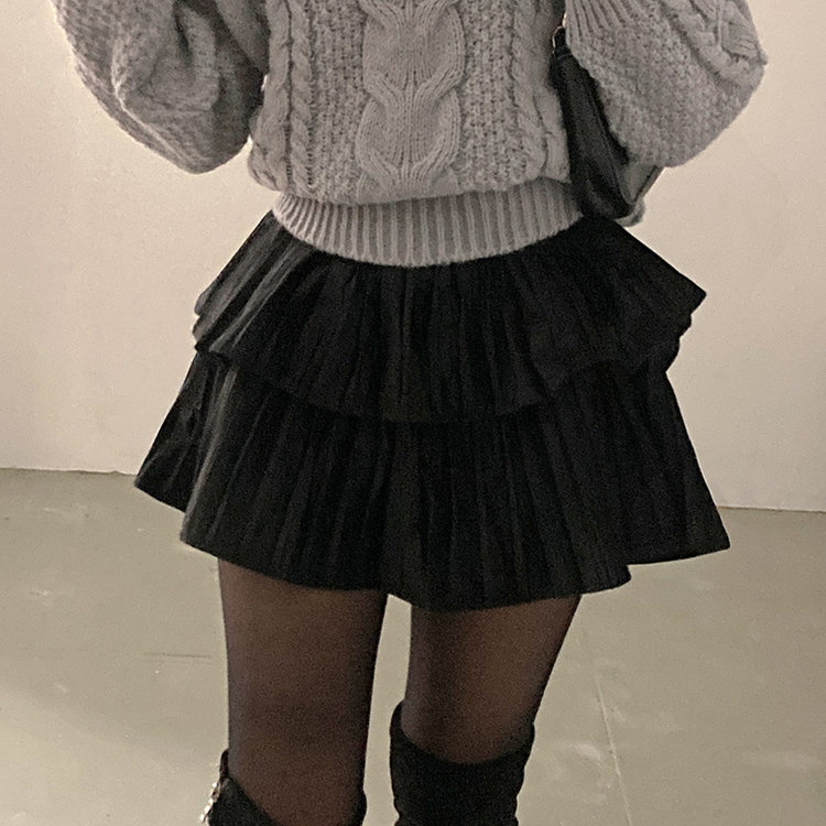 메리제인 벨벳 캉캉 미니 벨로아 스커트 블랙