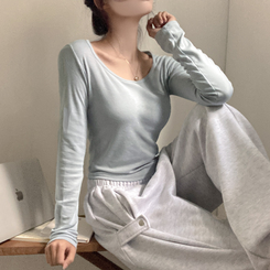 슈가 말랑 유넥 기모 긴팔 티셔츠 소라