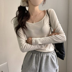 슈가 말랑 유넥 기모 긴팔 티셔츠 크림