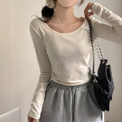 슈가 말랑 유넥 기모 긴팔 티셔츠 크림