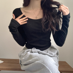 슈가 말랑 유넥 기모 긴팔 티셔츠 블랙