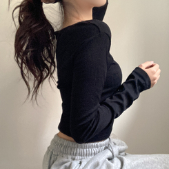 슈가 말랑 유넥 기모 긴팔 티셔츠 블랙