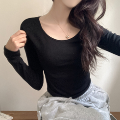 슈가 말랑 유넥 기모 긴팔 티셔츠 블랙