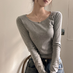 슈가 말랑 유넥 기모 긴팔 티셔츠 그레이