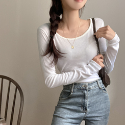 슈가 말랑 유넥 기모 긴팔 티셔츠 화이트