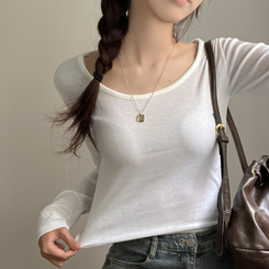 슈가 말랑 유넥 기모 긴팔 티셔츠 화이트