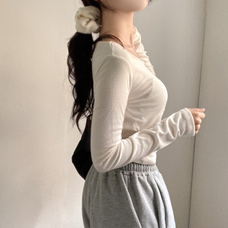 슈가 말랑 유넥 기모 긴팔 티셔츠 크림