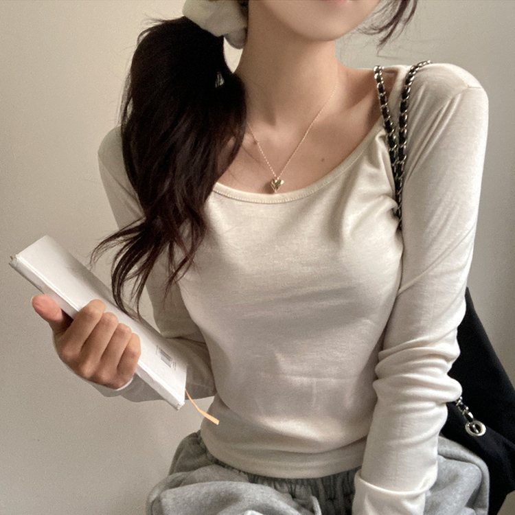 슈가 말랑 유넥 기모 긴팔 티셔츠 크림