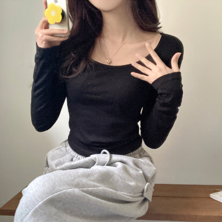 슈가 말랑 유넥 기모 긴팔 티셔츠 블랙