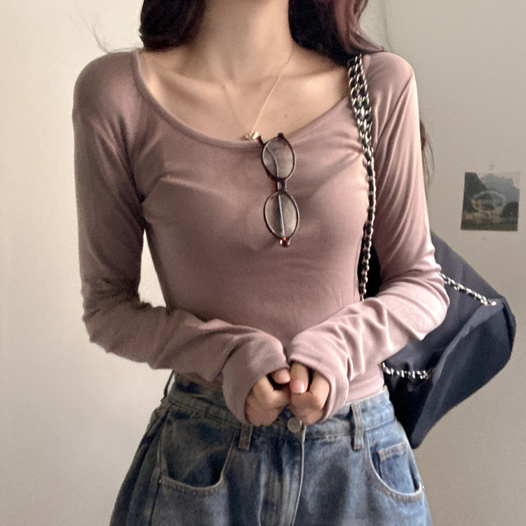 슈가 말랑 유넥 기모 긴팔 티셔츠 브라운