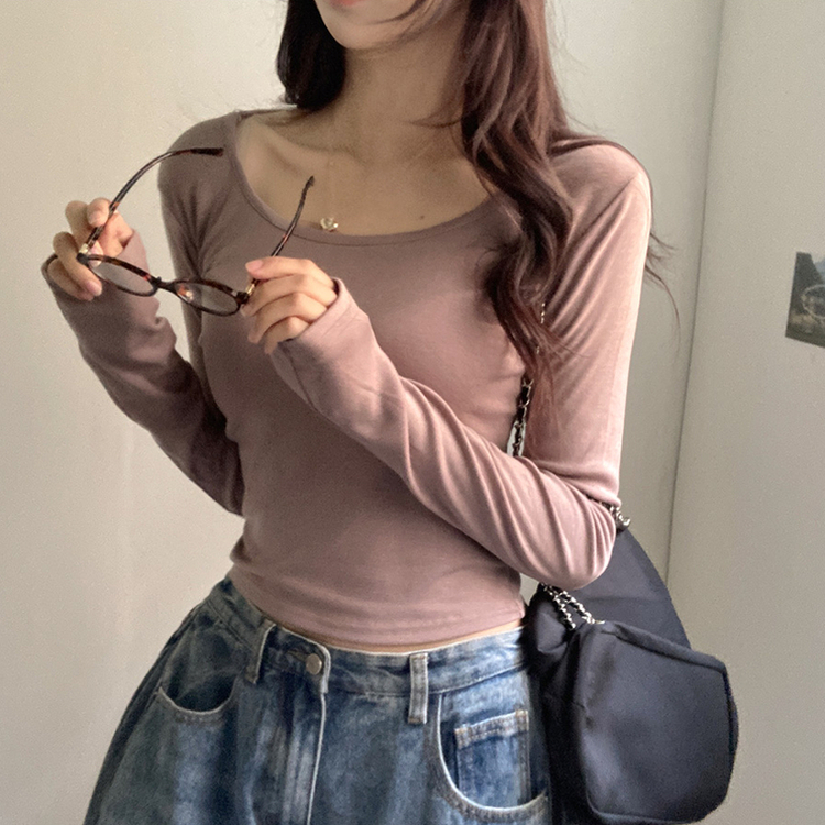 슈가 말랑 유넥 기모 긴팔 티셔츠 브라운